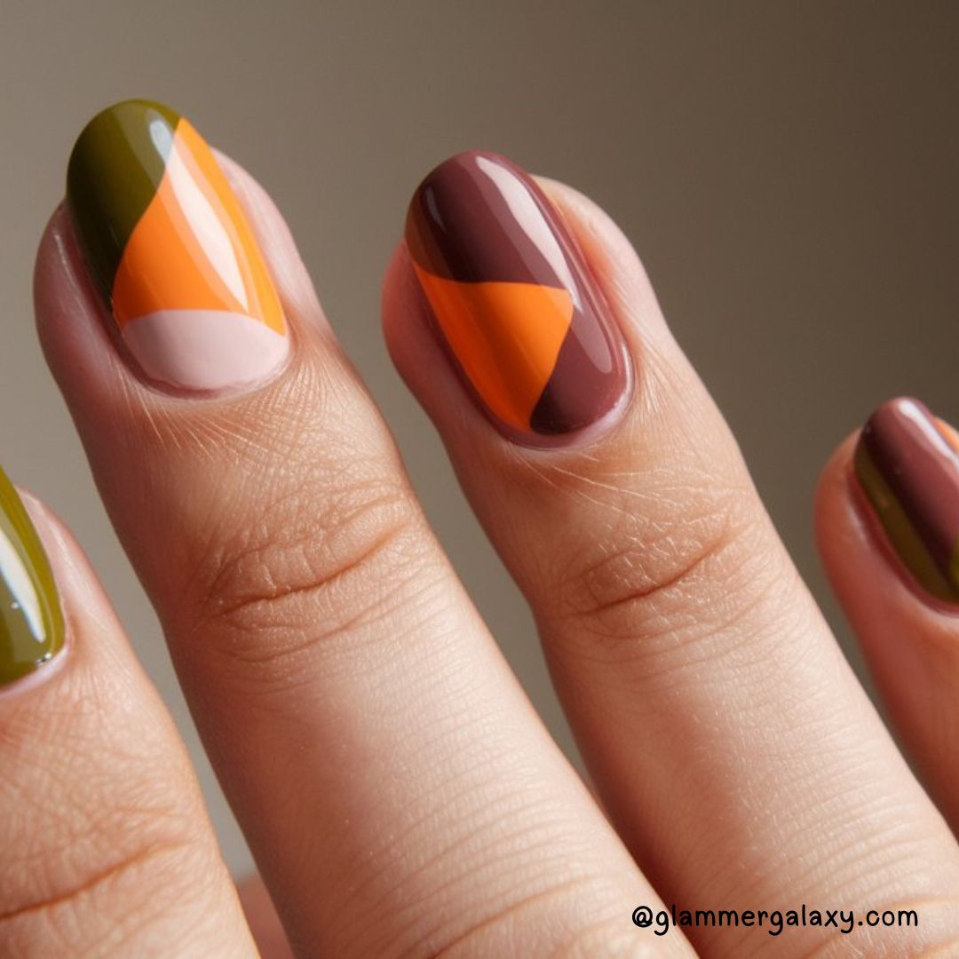 Bold Fall Nail Art Designs Having Color Block Nails
