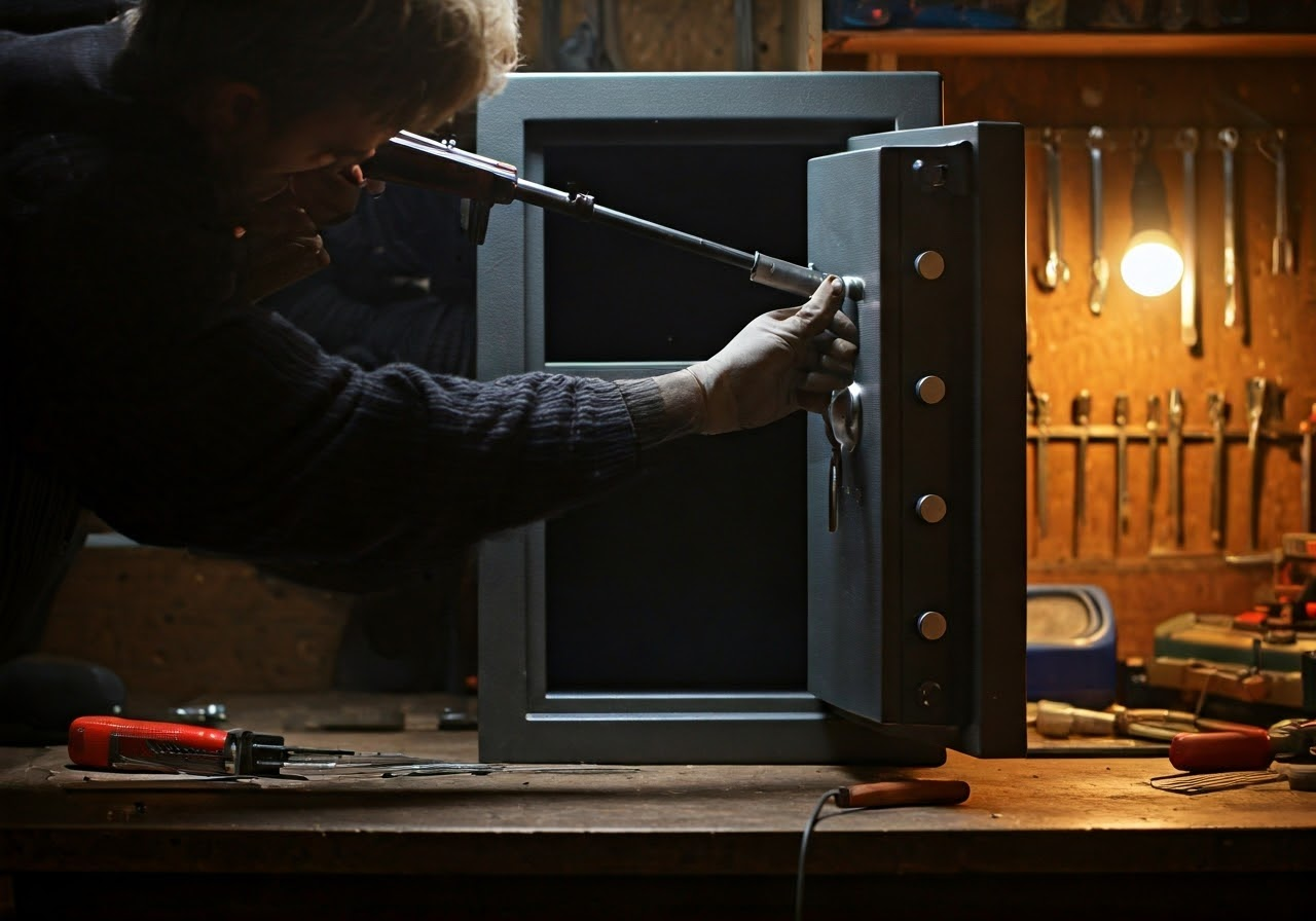 Locksmith repairing a gun safe