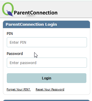 Q ParentConnection login screen