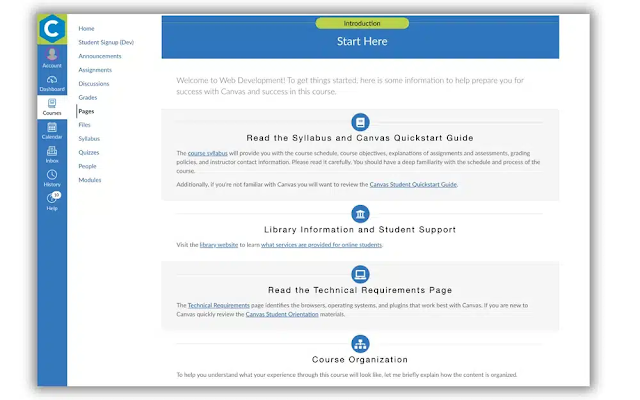 A Canvas page showing multiple headers styled with unique icons and visually separated into content blocks.