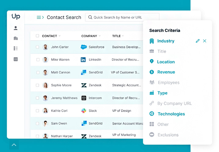 Contact search interface by UpLead