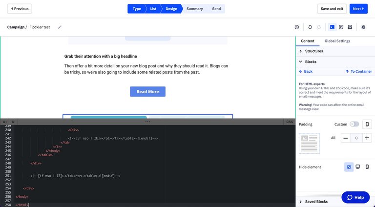 Flockler’s embed code on ActiveCampaign