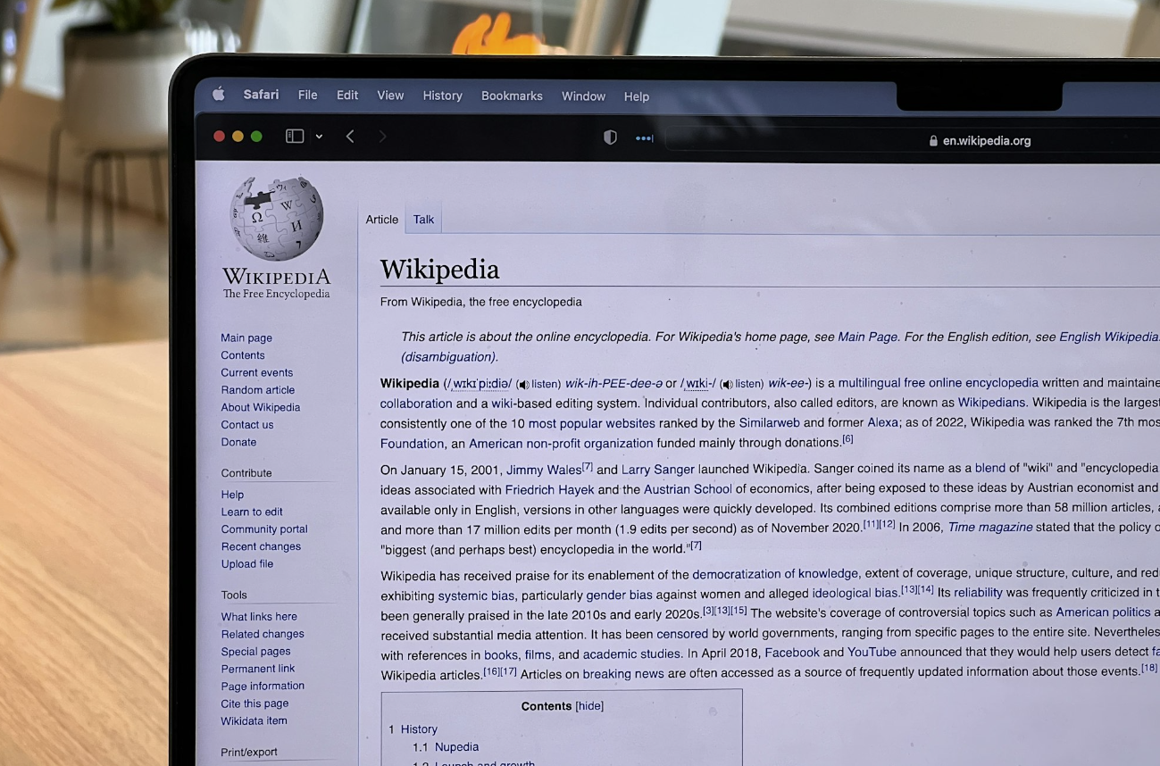 Wikipedia shown on a laptop screen