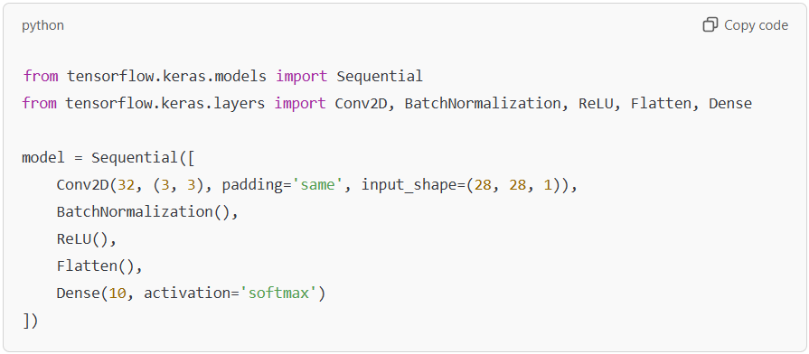 Example of using Batch Normalization in a simple CNN.