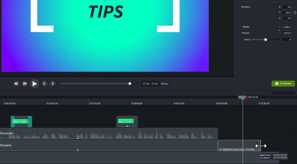 Screenshot of Camtasia video editing interface