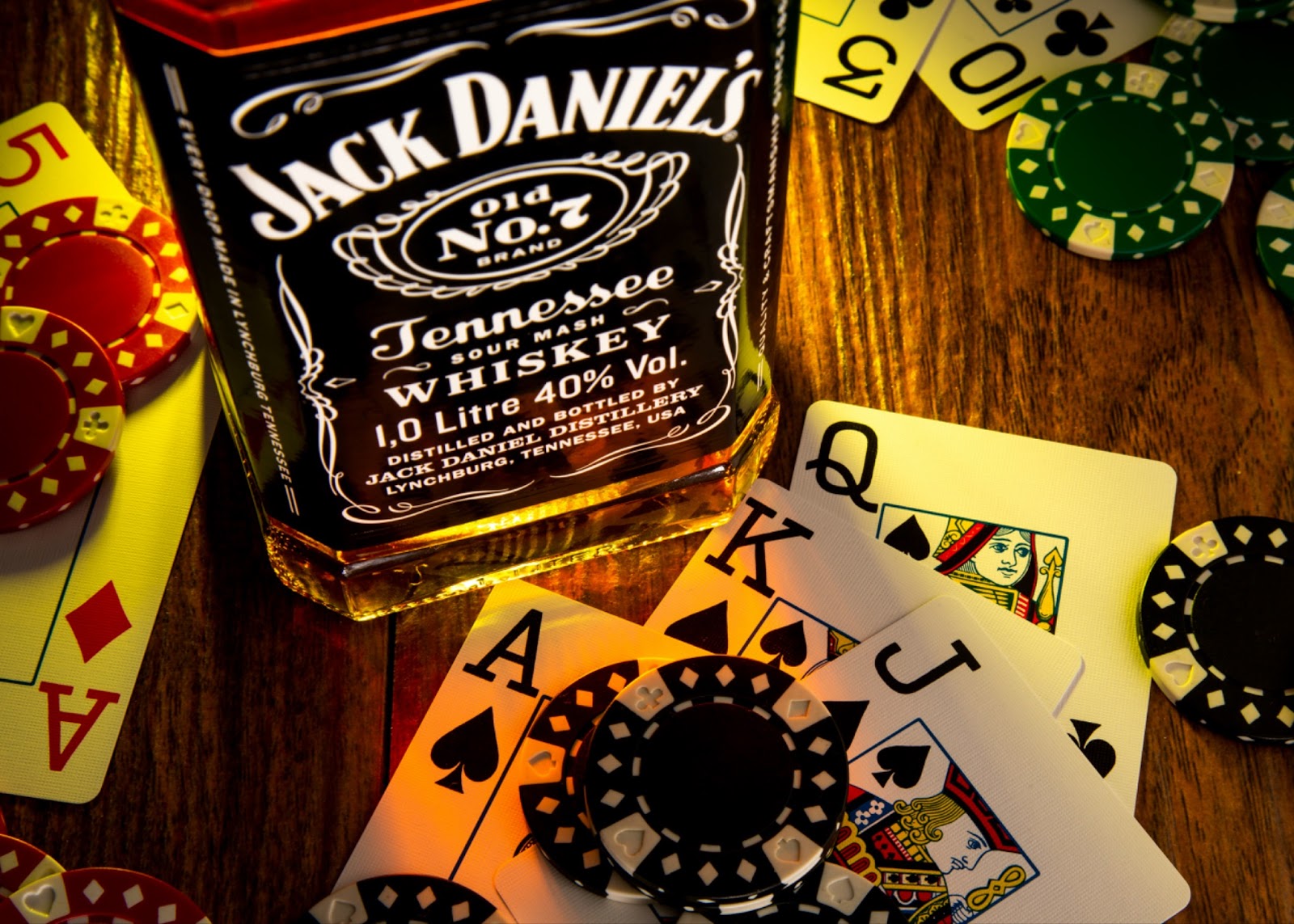 Playing cards, poker chips