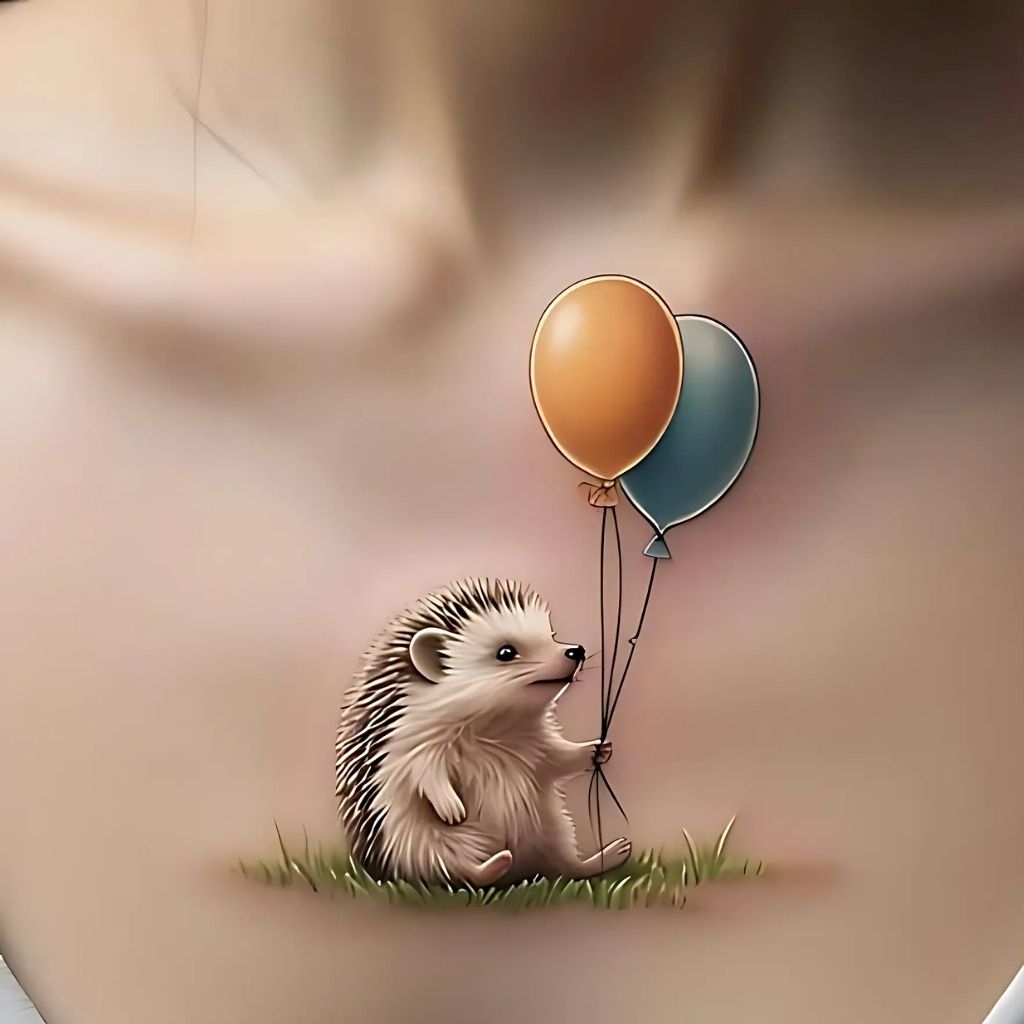 Hedgehog with a Balloon Tattoo
