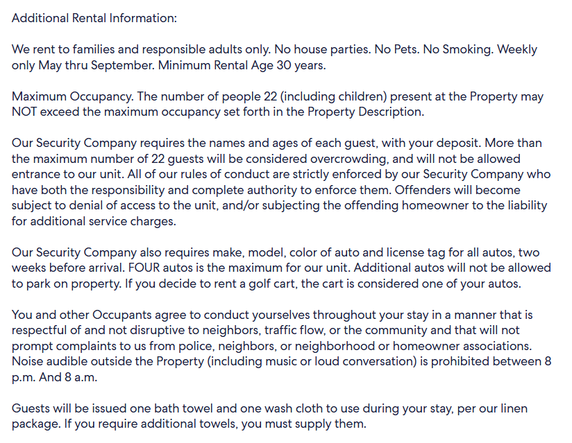 House Rules Example for Airbnb Guest screening 