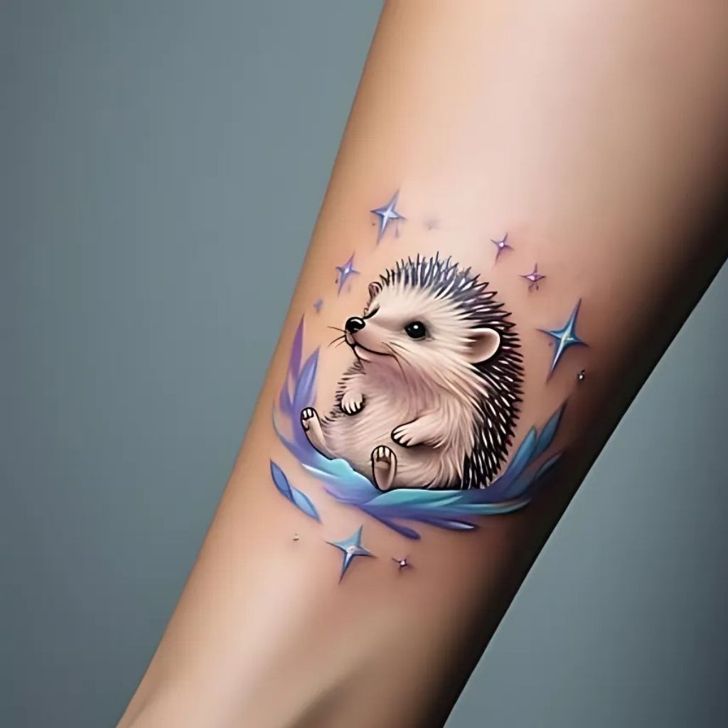 Hedgehog Surrounded by Stars Tattoo