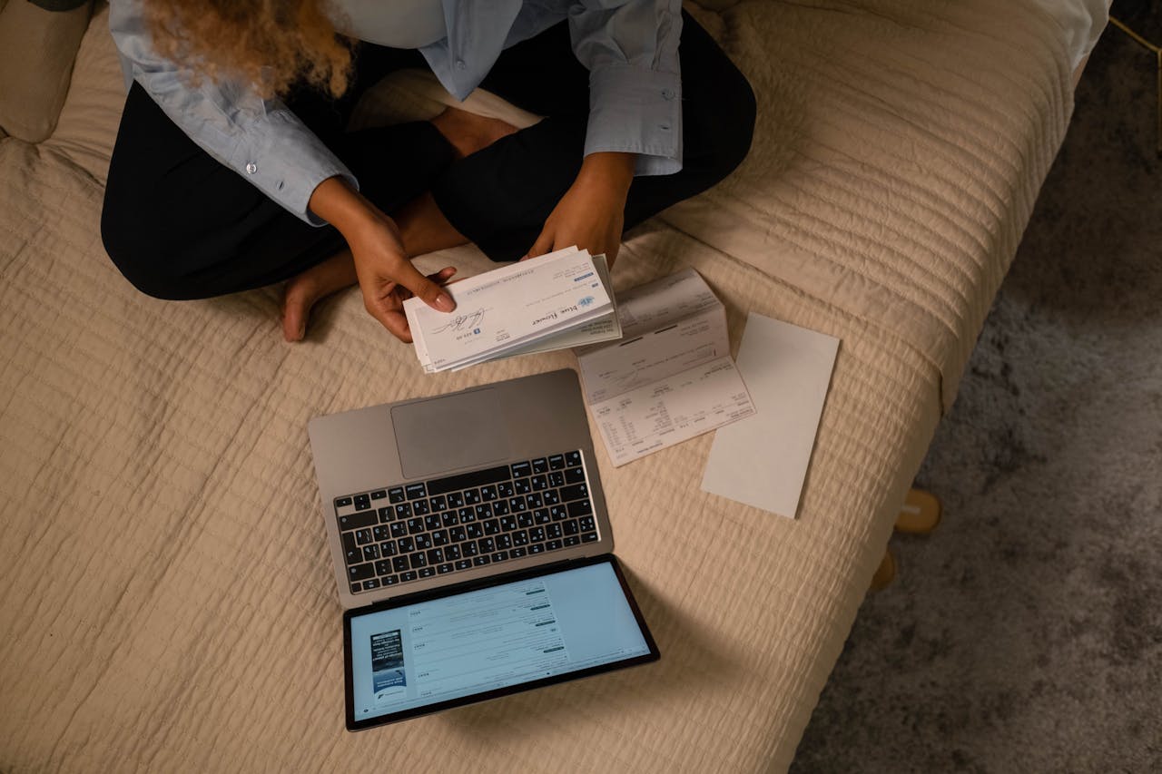 A woman checking business checking accounts