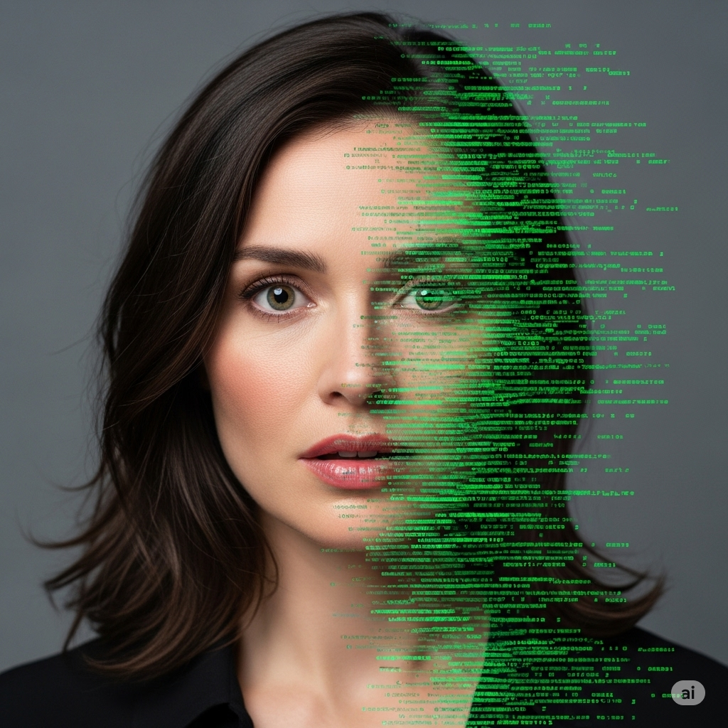 Digital manipulation of a celebrity face into binary code