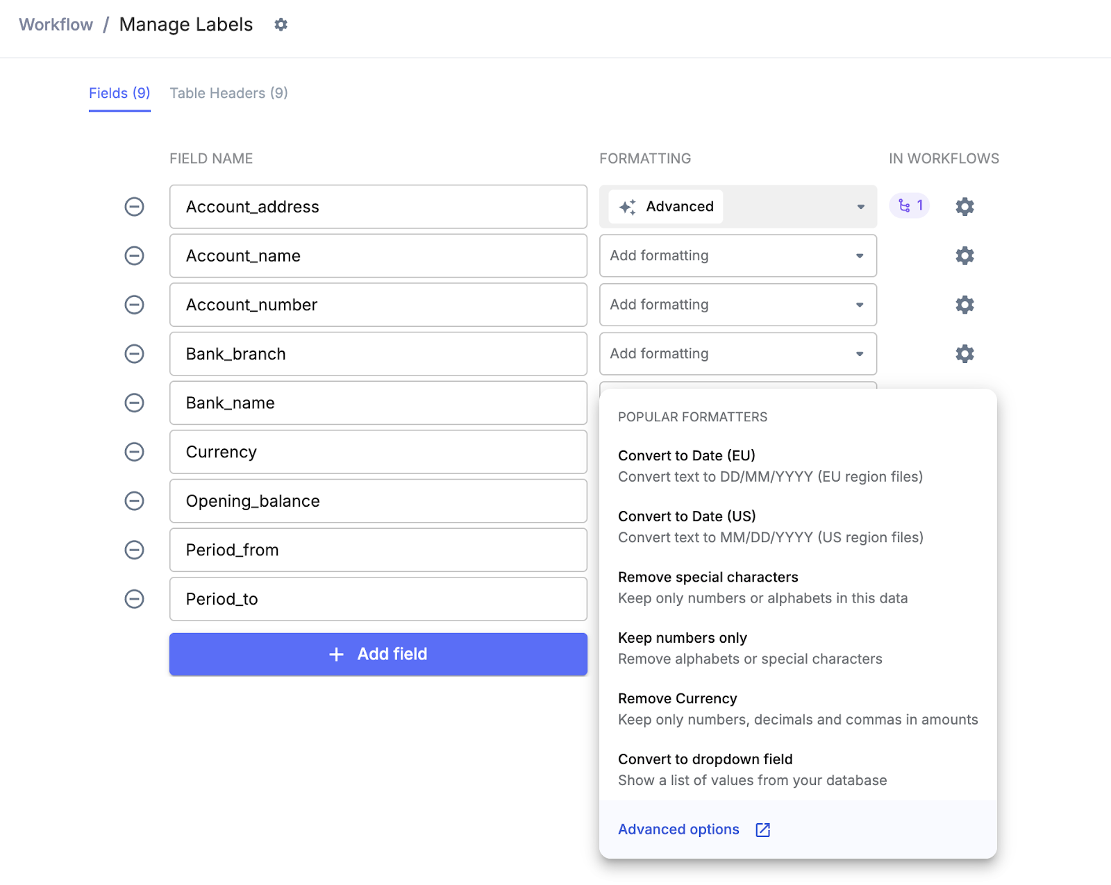 Customized bank statement fields - Nanonets