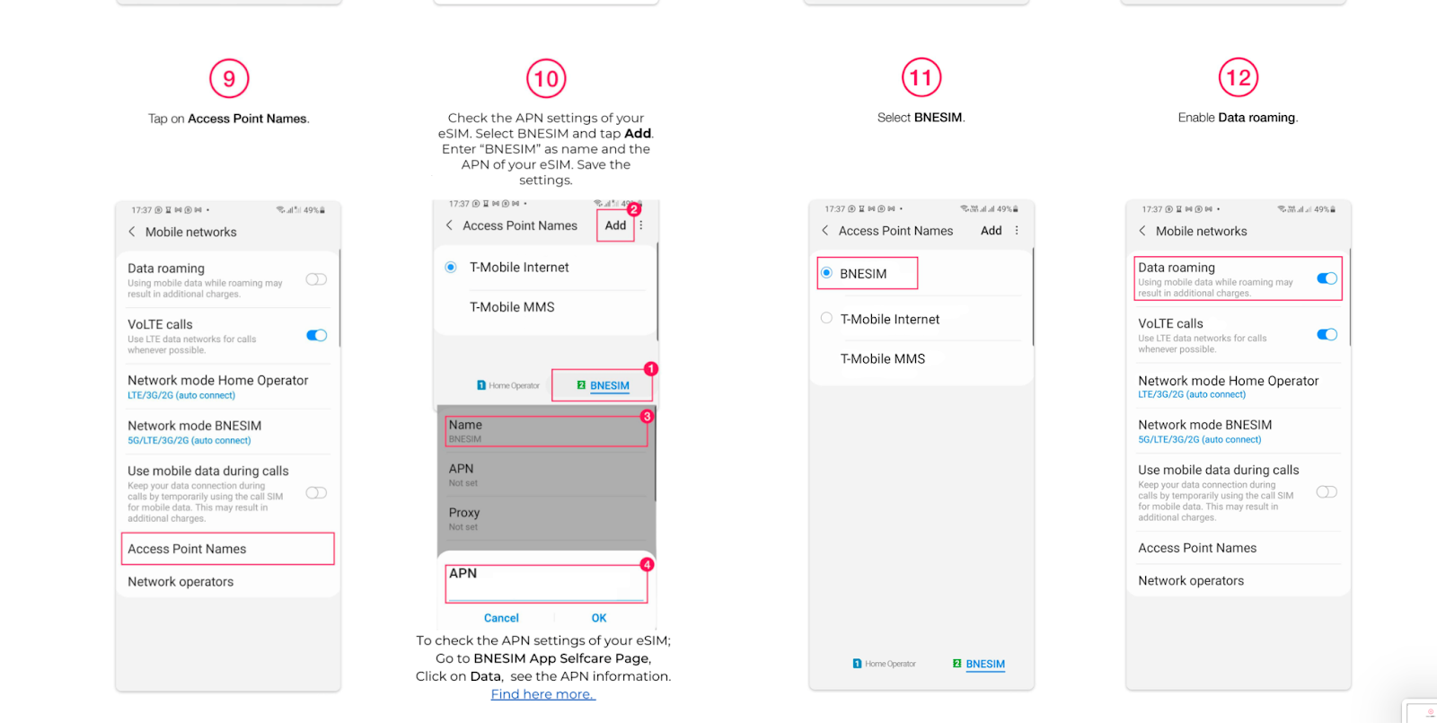 Activating a BNE eSIM on Android phones 