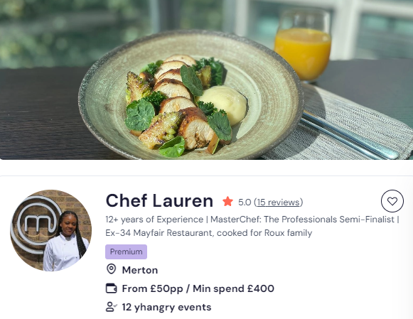 Chef Lauren as one of the top 20 chefs in UK