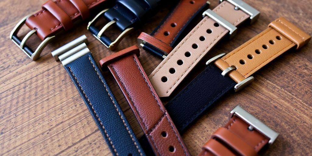 Variety of watch straps in different materials and colors.