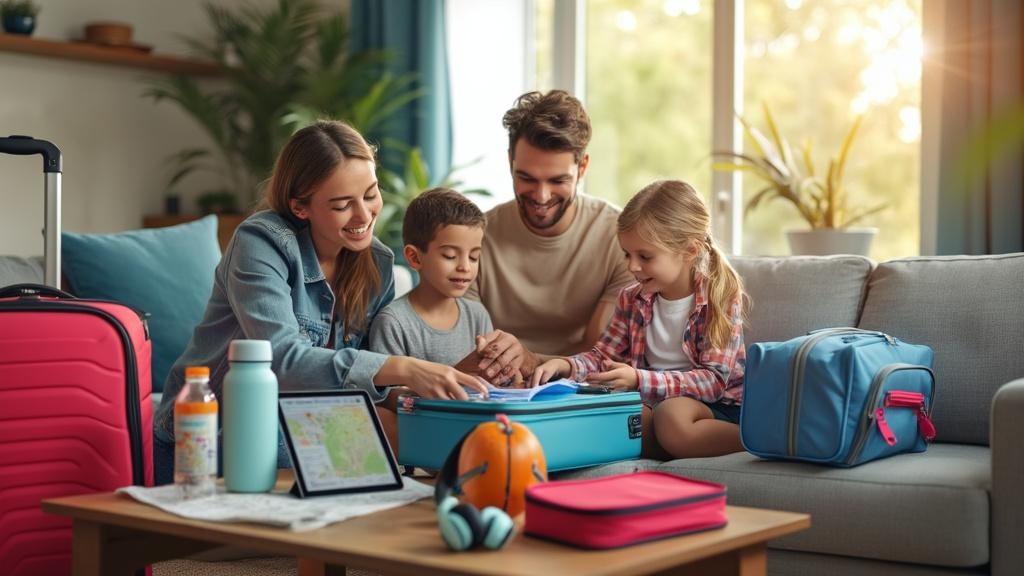 family packing travel essentials for a safe vacation trip