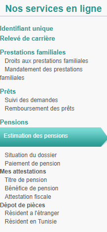 Capture d’écran montrant la section “Estimations des pensions”