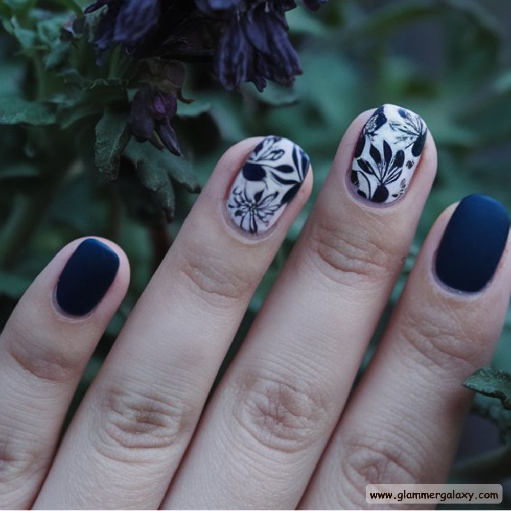 Dark Fall Nails having Moody Florals
