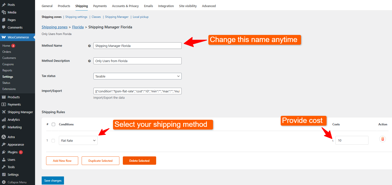 Customizing shipping rules in shipping manager 