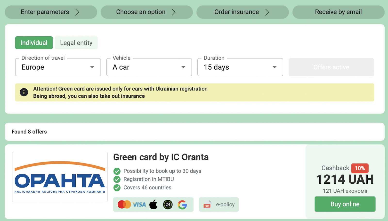 Offers from insurance companies on the Green Card