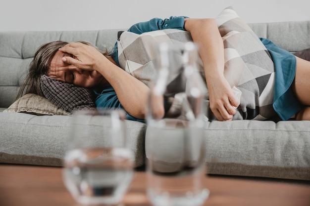 Adult woman stressing out at home