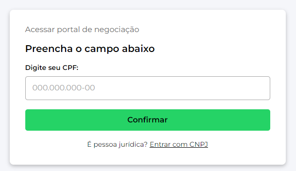 Print mostrando a etapa de preenchimento do CPF no site da Acerto.