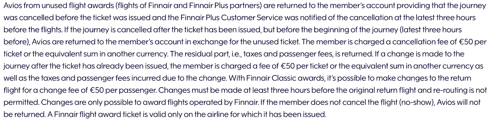 Finnair award ticket change and cancellation fees