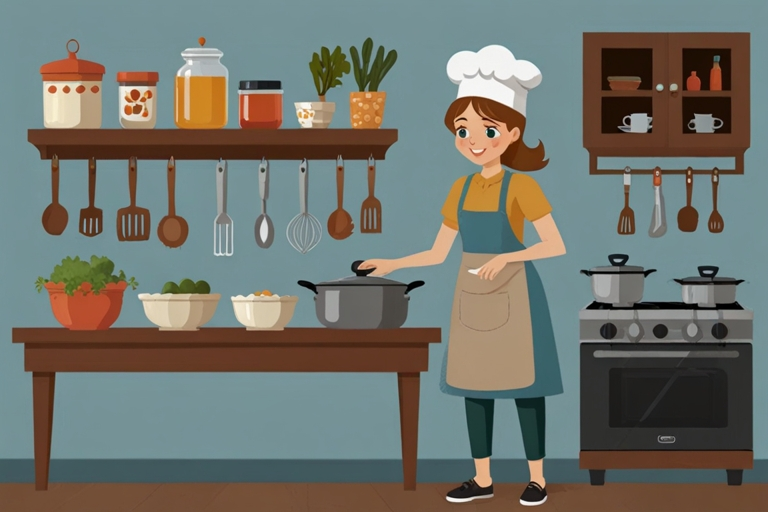 Girl Cooking in Kitchen Clipart Transparent Background