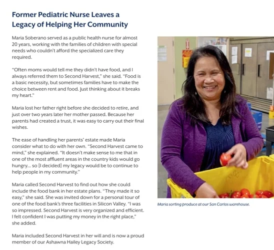 Second Harvest nonprofit email marketing example