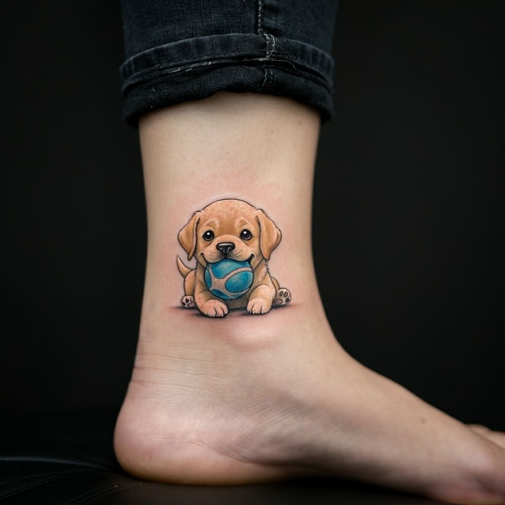 Labrador Playing with a Ball Tattoo