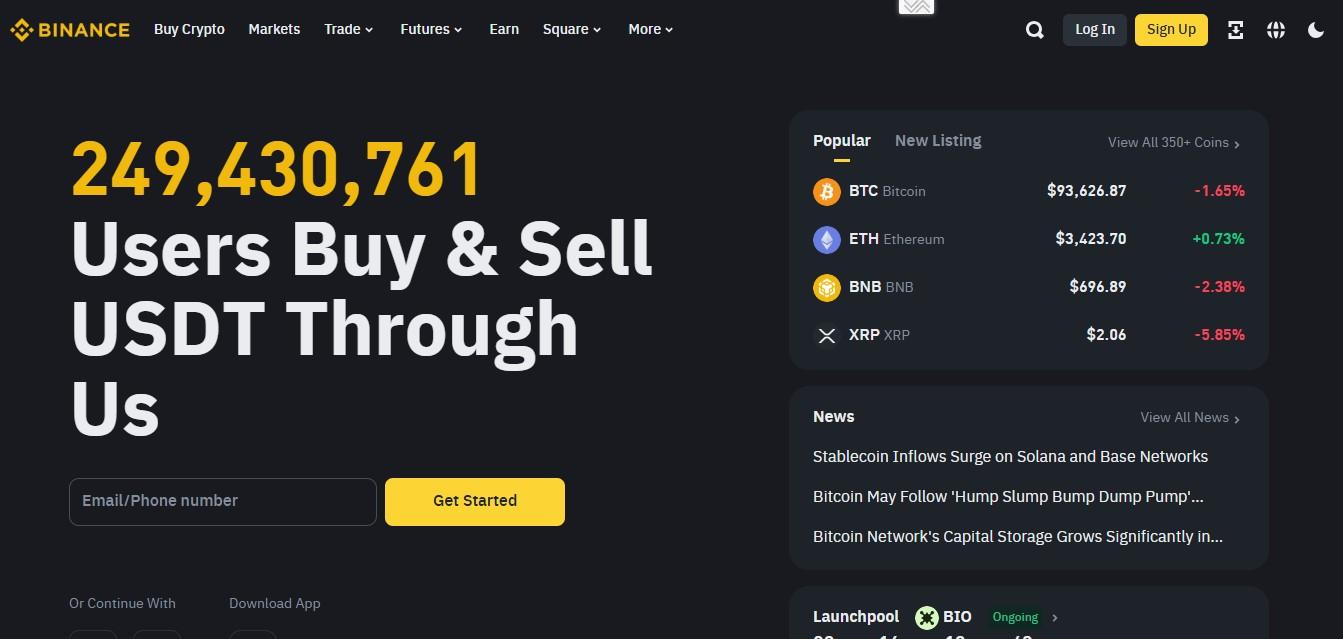 Binance homepage
