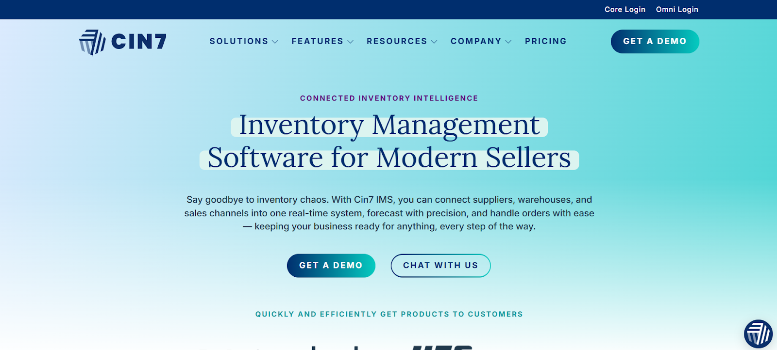 Cin7 Core home page describing its major features