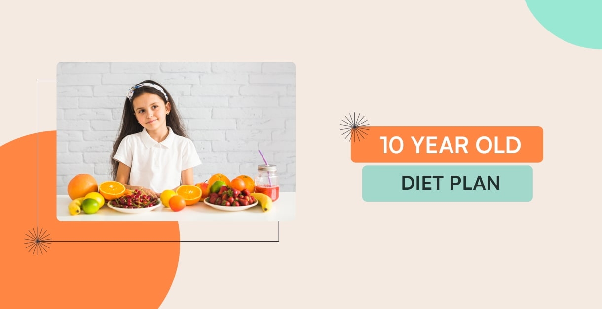 A girl featured in a balanced diet chart for a 10-year-old.
