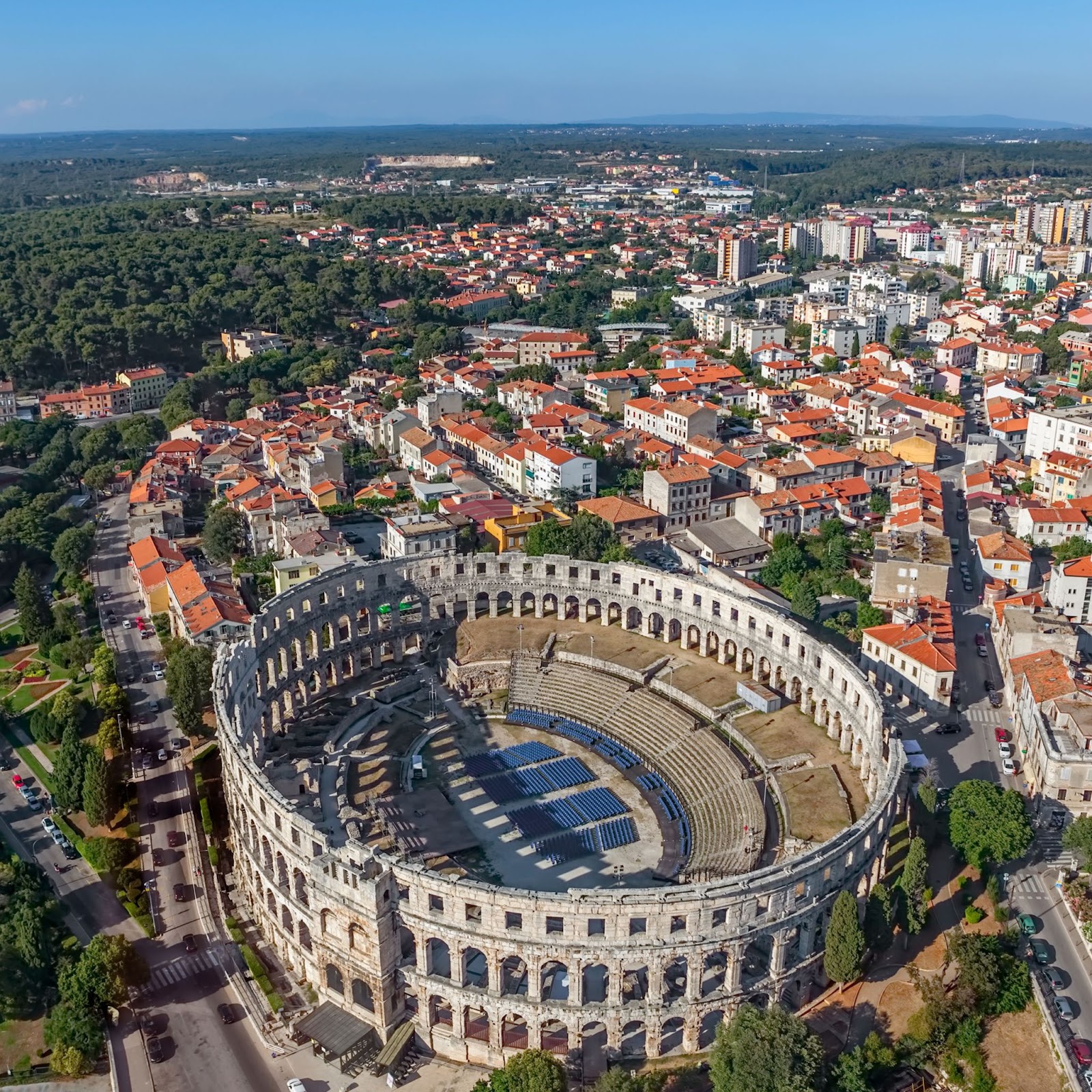 Roman Colosseum seen from above in Pula, Croatia