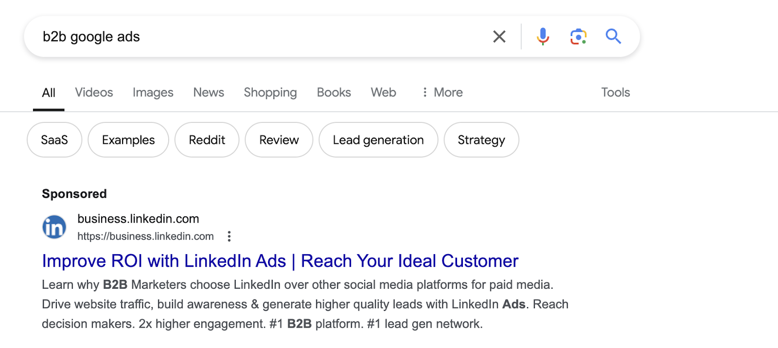 demo kết quả tìm kiếm ads của từ khóa b2b google ads