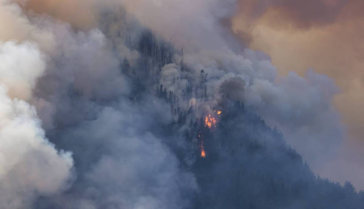 A satellite photo of a forest fire in BC