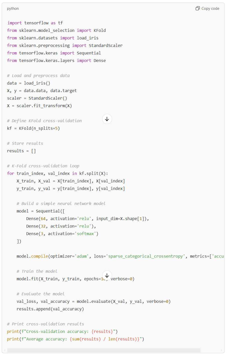 K-fold cross-validation with neural network in TensorFlow 