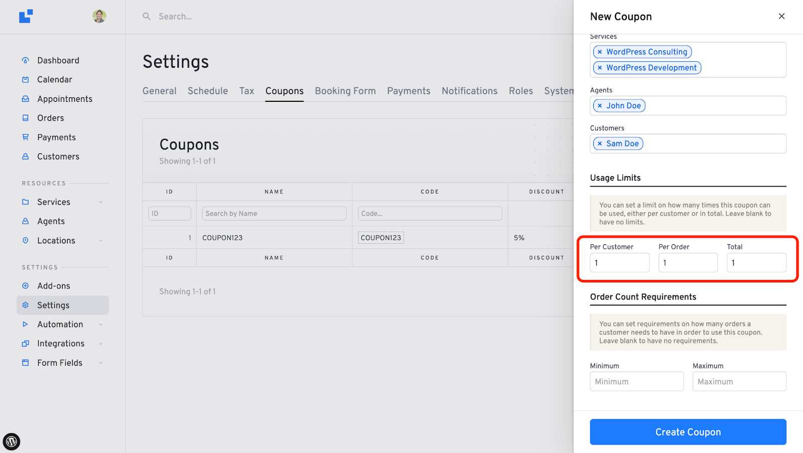 usage limits for a coupon