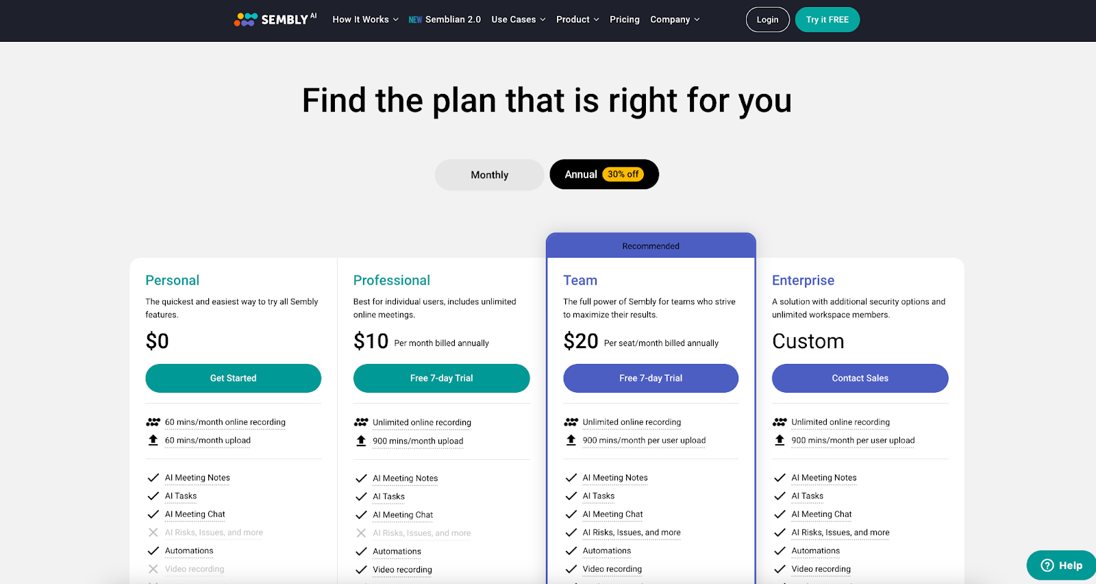 sembly ai pricing