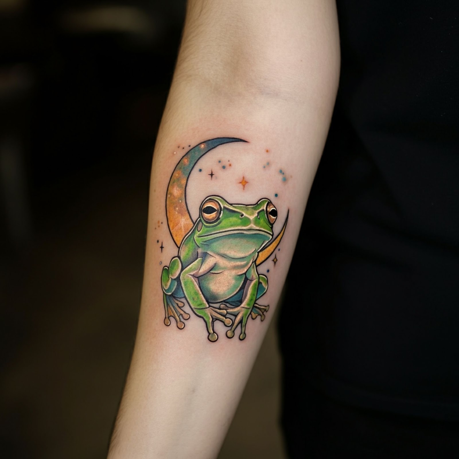 Frog with Moon Tattoo
