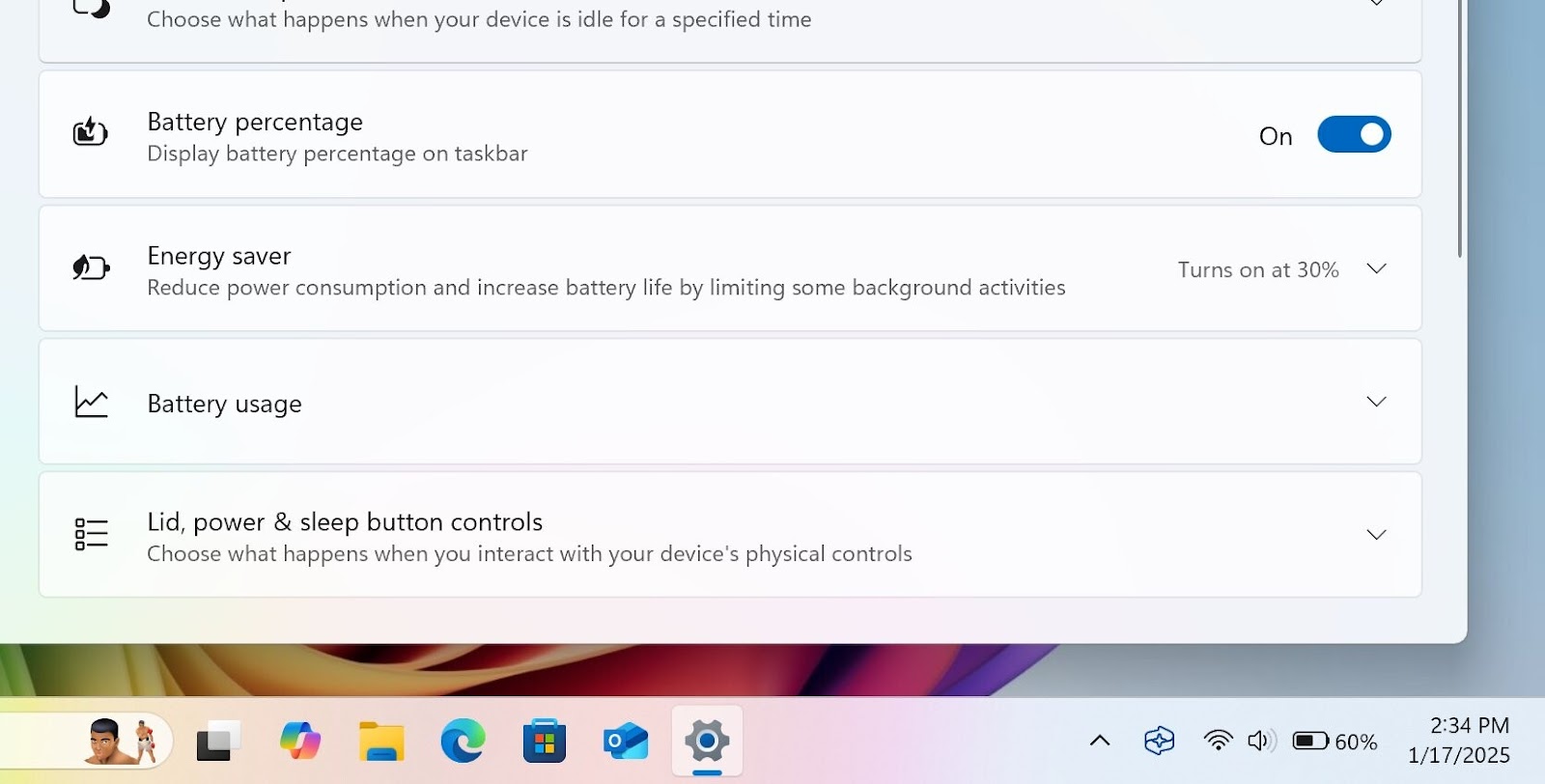 The updated battery indicator in Windows 11