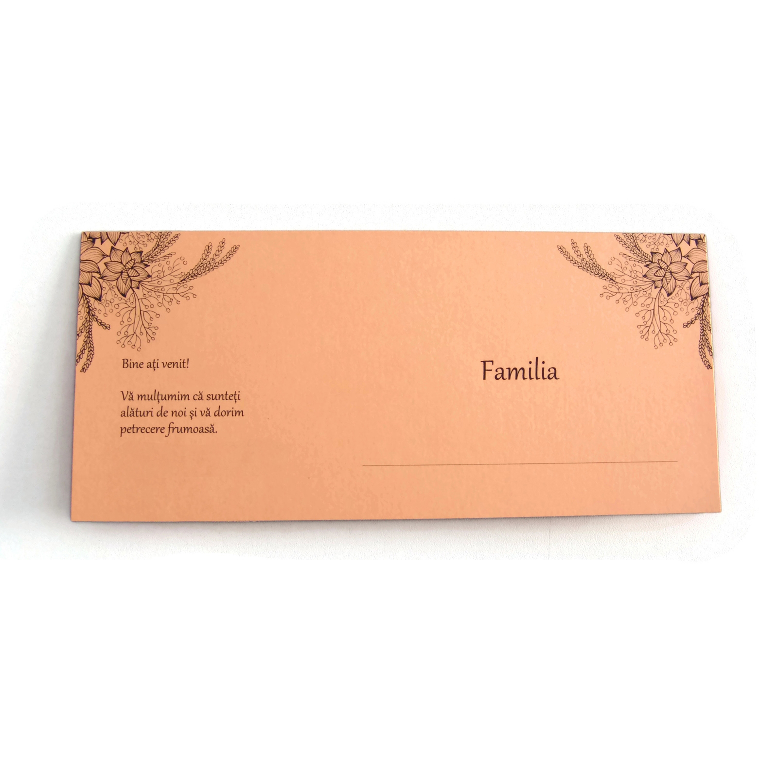 Place Card Nunta pe Carton Somon, cu Motive Florale Aliniere