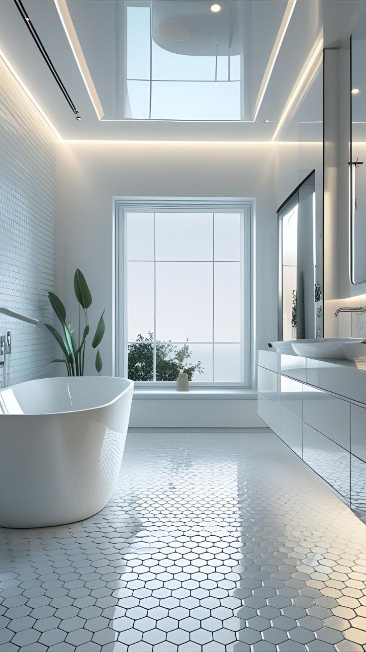 White Hexagon Floor Tiles
