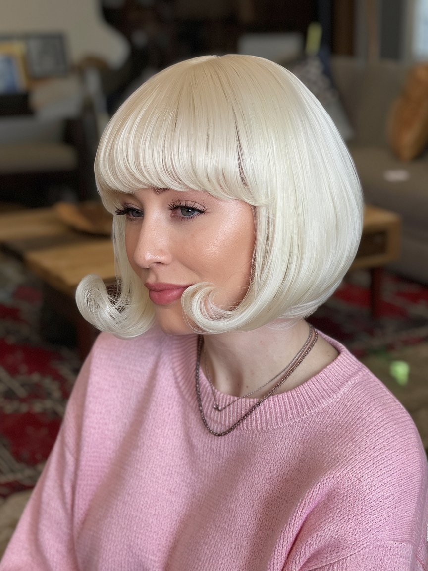 48. Pearl White Bob with a Sleek Finish and short hairstyles