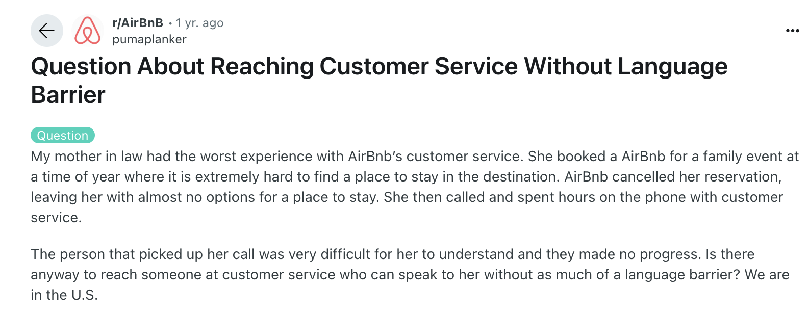 Customer regarding Airbnb’s support