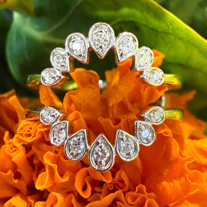 Double Arch Diamond Wedding Band Jacket 14K White Gold Ring