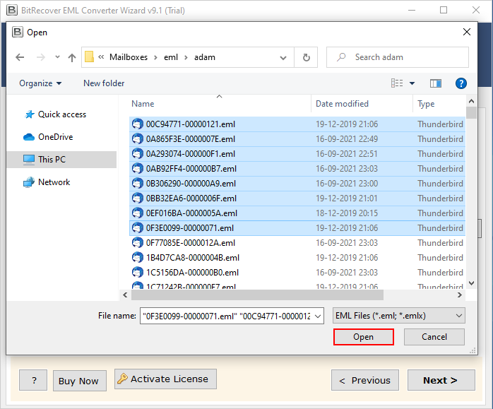 select EML files