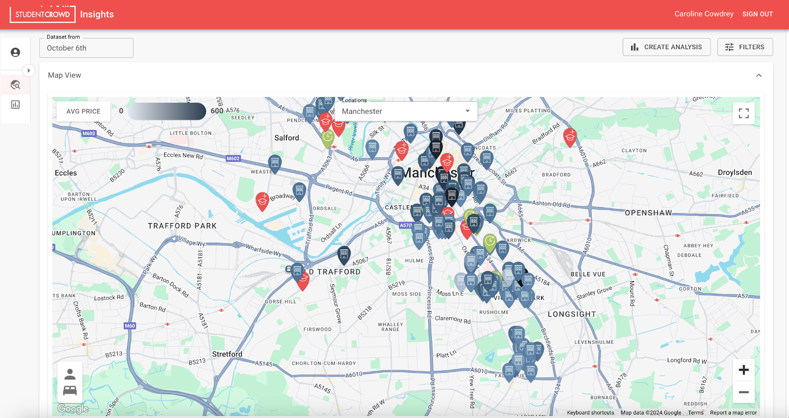 Map visual from StudentCrowd Insight tool