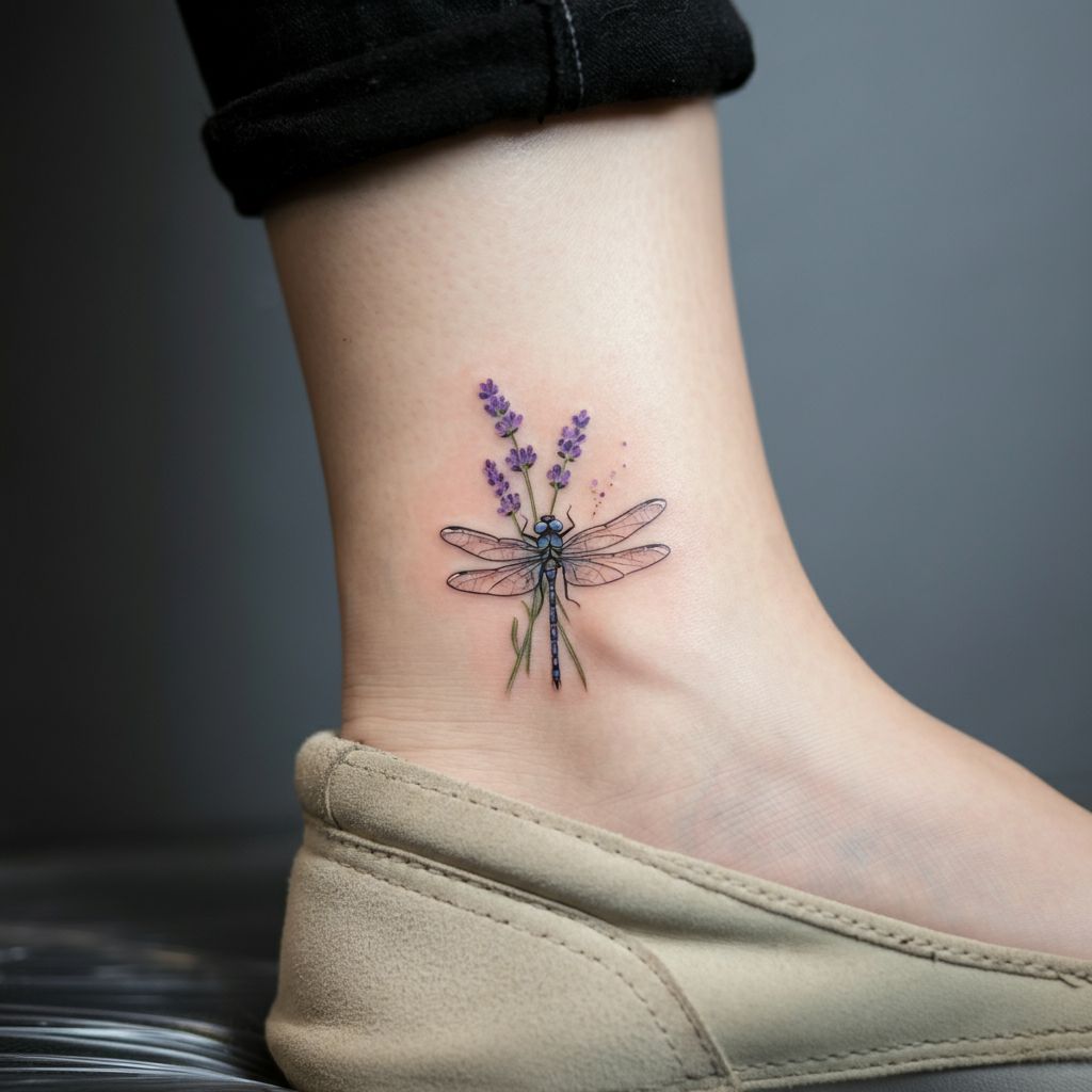 Dragonfly Tattoo with Flowers