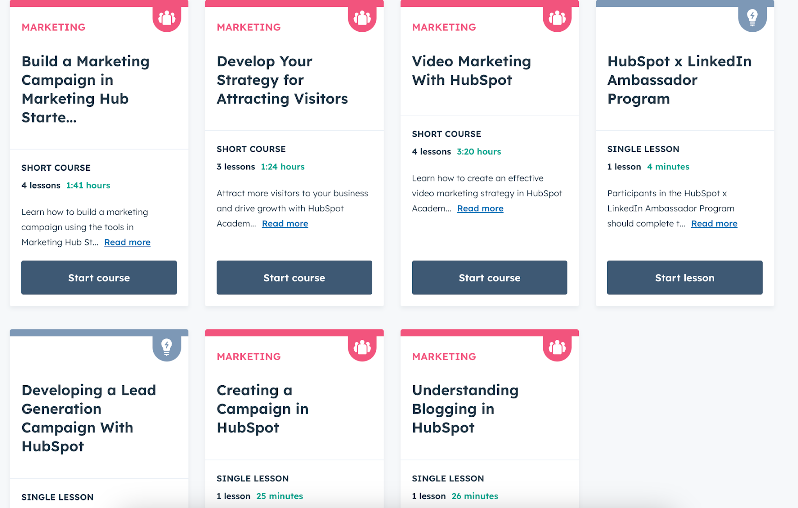 HubSpot courses for beginner level customers